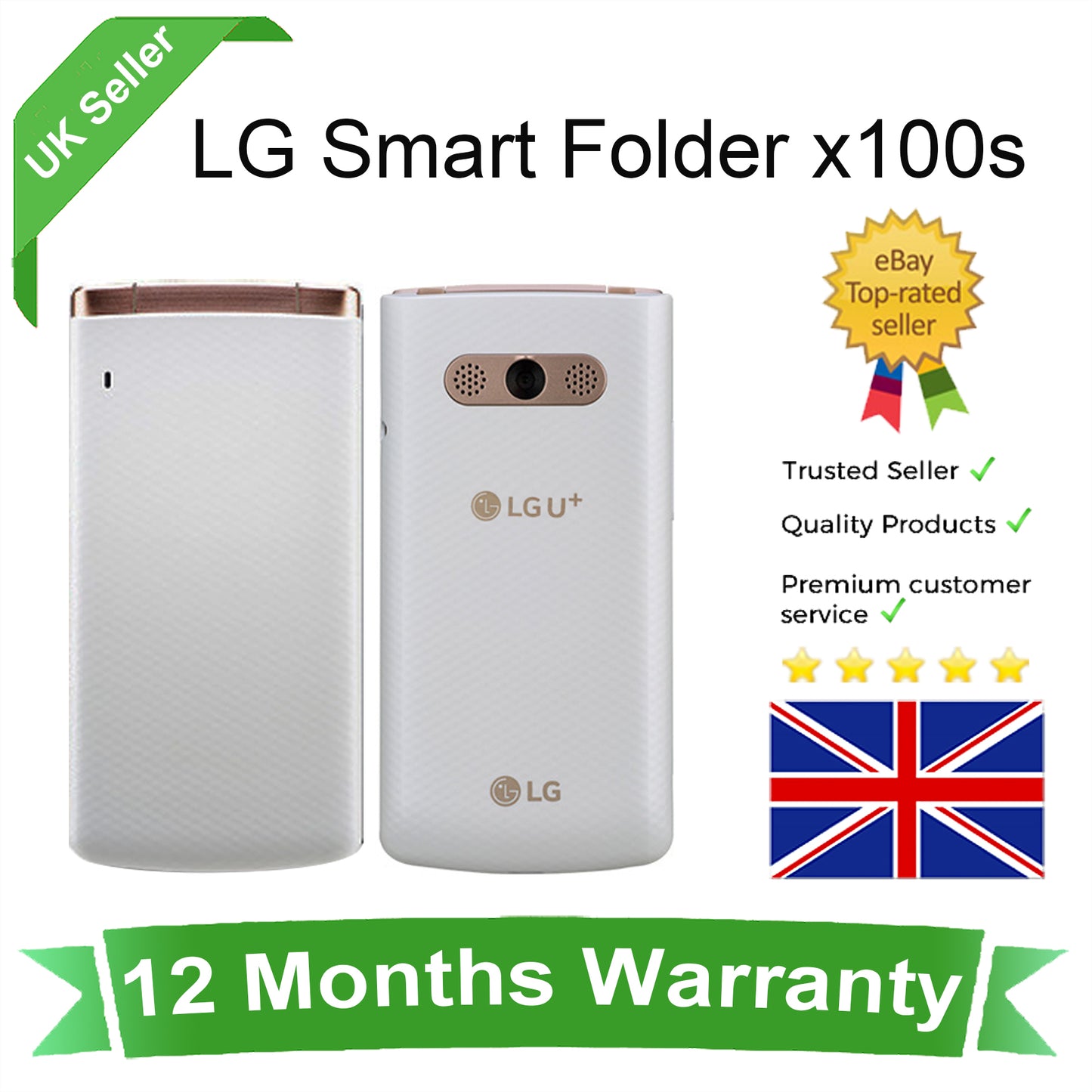 LG Smart Folder X100S White – Unlocked 4G Android Flip Phone - Refurbished