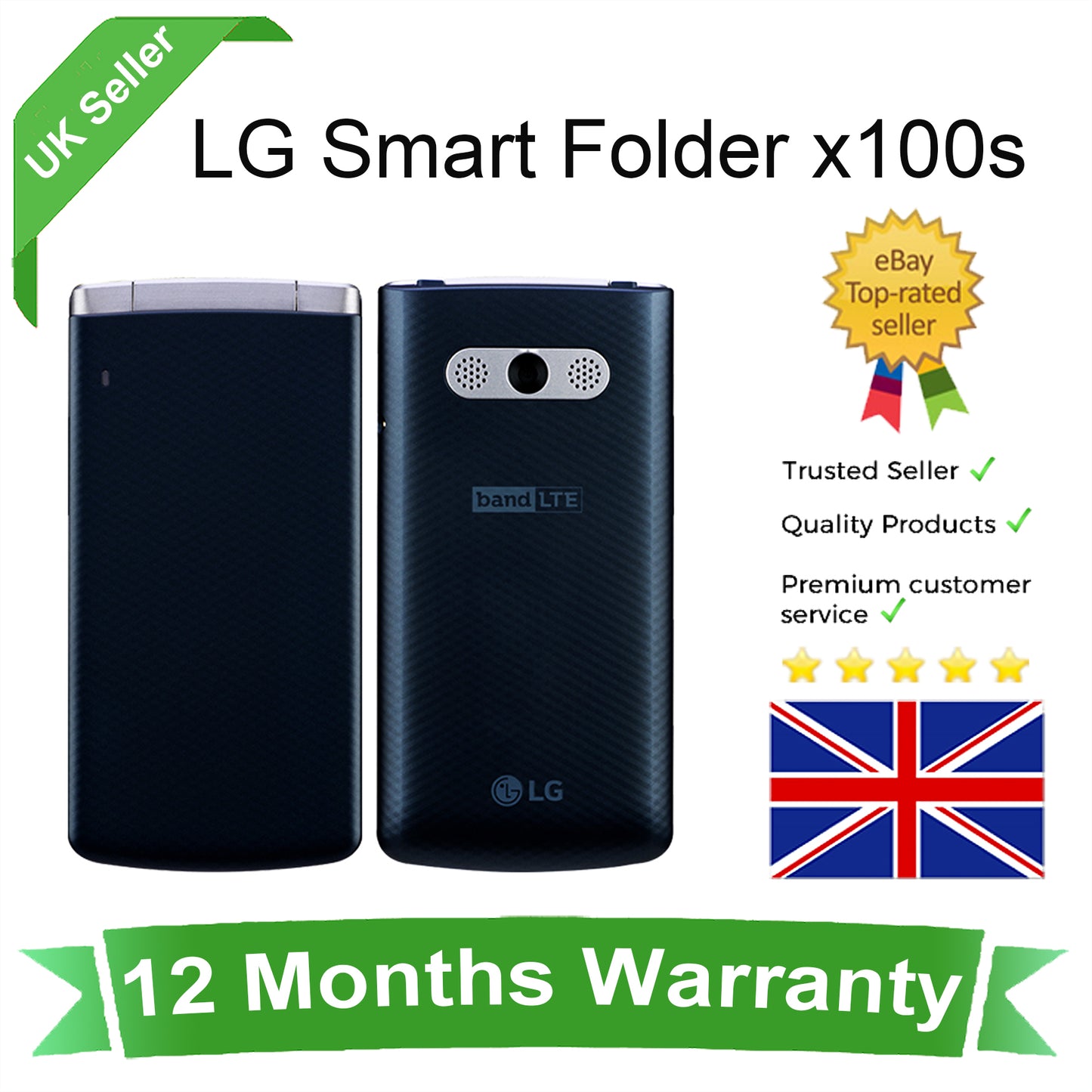 LG Smart Folder X100S Blue — Unlocked 4G Android Flip Phone — Refurbished